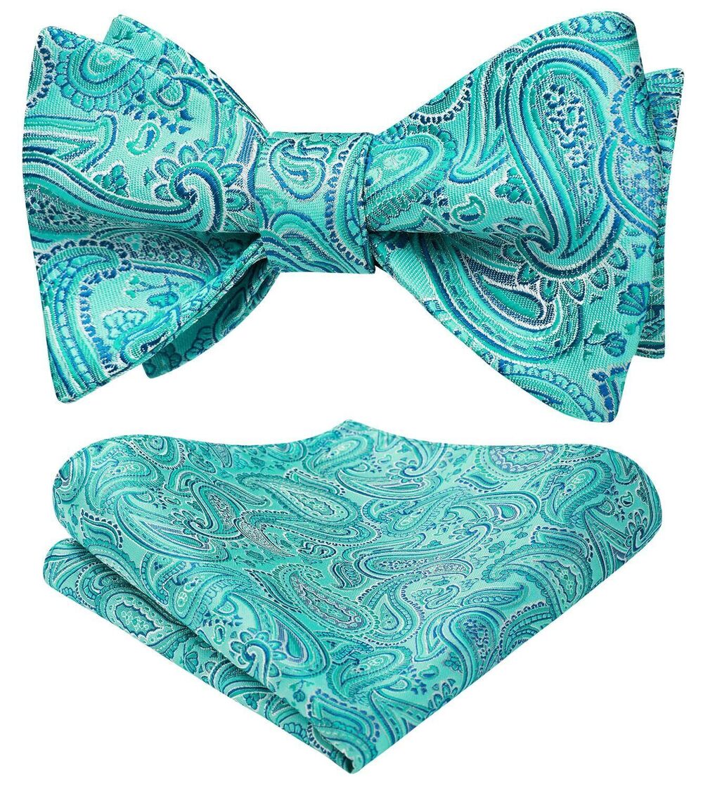 2647 Bowties Paisley Bowties Self Tie Teal Bow Tie and Pocket Square Set